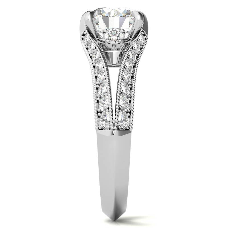 Round Split Shank Milgrain Moissanite Engagement Ring