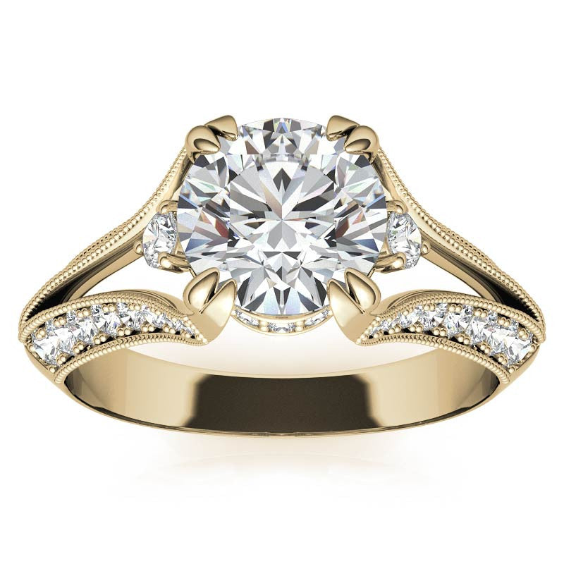 Round Split Shank Milgrain Moissanite Engagement Ring