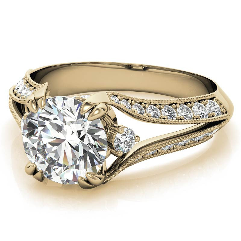 Round Split Shank Milgrain Moissanite Engagement Ring