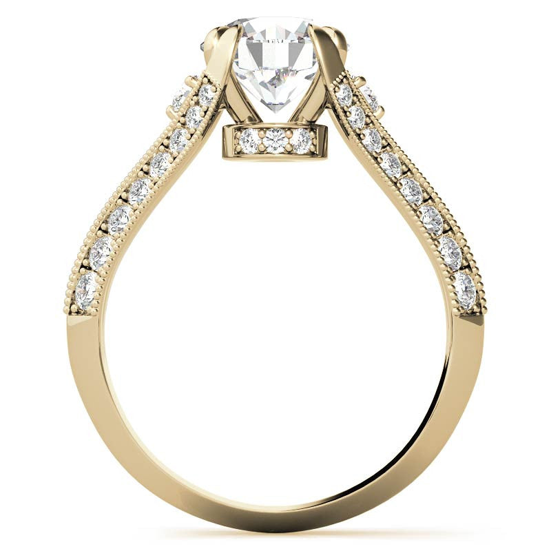 Round Split Shank Milgrain Moissanite Engagement Ring