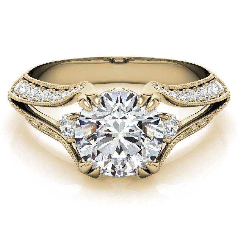 Round Split Shank Milgrain Moissanite Engagement Ring