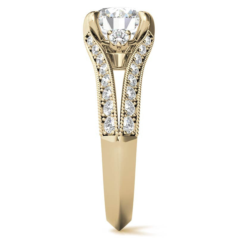 Round Split Shank Milgrain Moissanite Engagement Ring