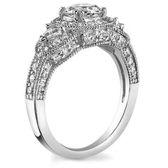 Oval & Trillion Three-Stone Halo Moissanite Engagement Ring