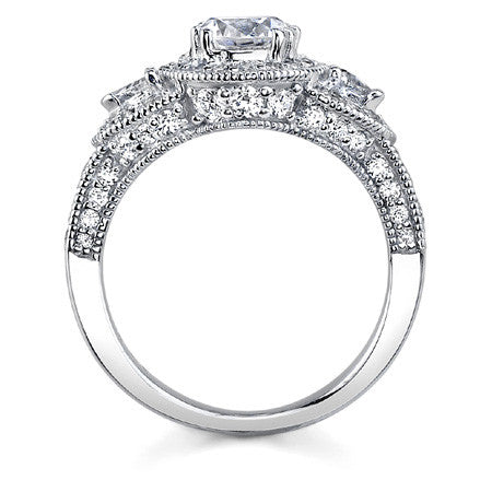 Oval & Trillion Three-Stone Halo Moissanite Engagement Ring
