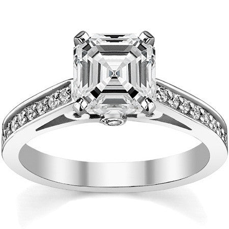 Round Brilliant Moissanite Scroll Cathedral Engagement Ring
