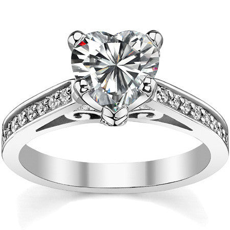 Round Brilliant Moissanite Scroll Cathedral Engagement Ring