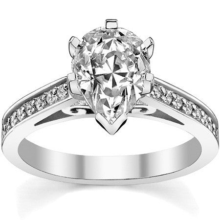 Round Brilliant Moissanite Scroll Cathedral Engagement Ring