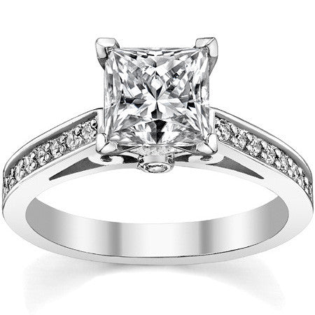 Round Brilliant Moissanite Scroll Cathedral Engagement Ring