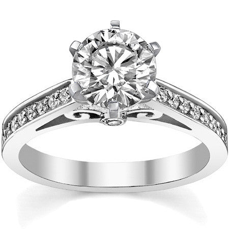 Round Brilliant Moissanite Scroll Cathedral Engagement Ring