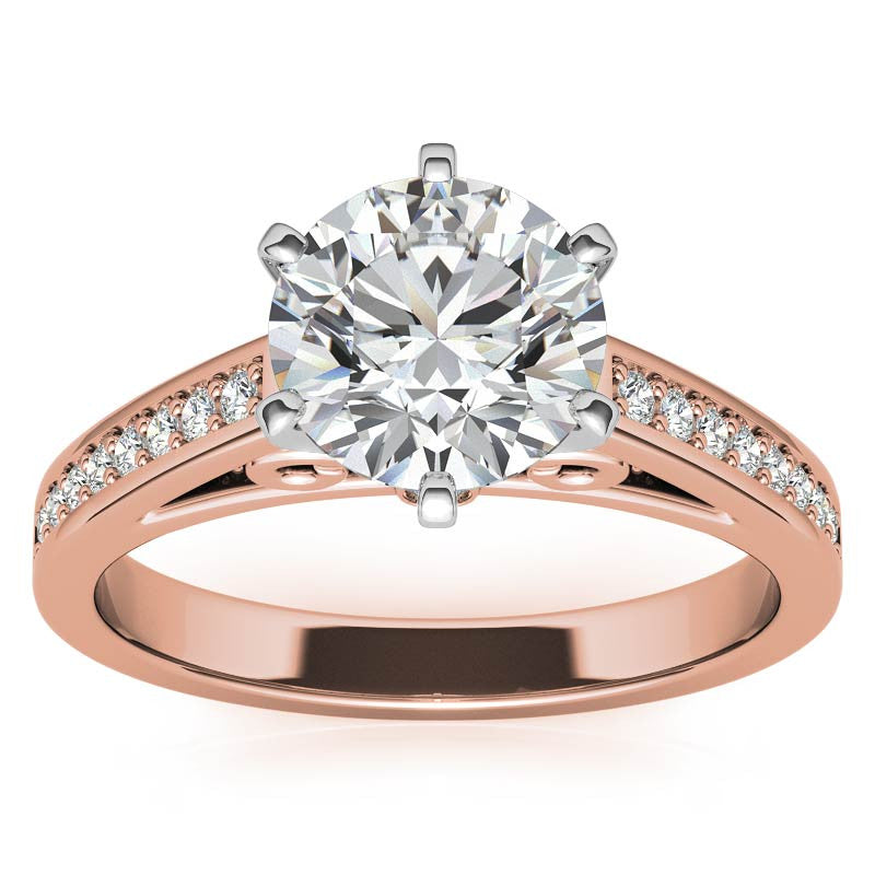 Round Brilliant Moissanite Scroll Cathedral Engagement Ring