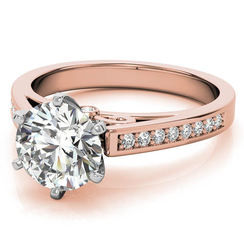 Round Brilliant Moissanite Scroll Cathedral Engagement Ring