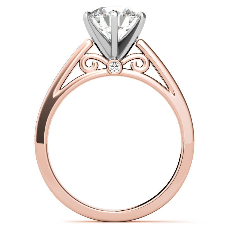 Round Brilliant Moissanite Scroll Cathedral Engagement Ring