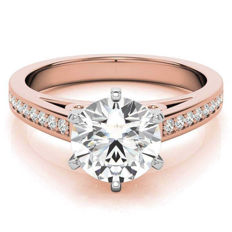 Round Brilliant Moissanite Scroll Cathedral Engagement Ring