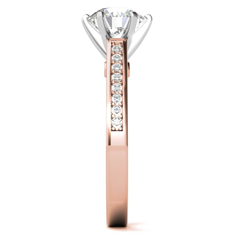 Round Brilliant Moissanite Scroll Cathedral Engagement Ring