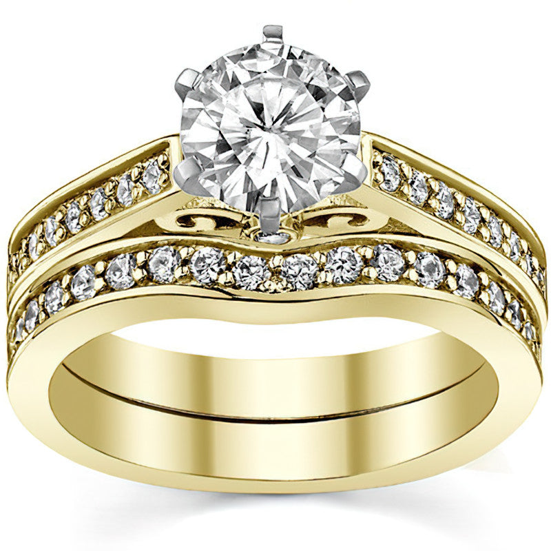 Round Brilliant Moissanite Scroll Cathedral Engagement Ring