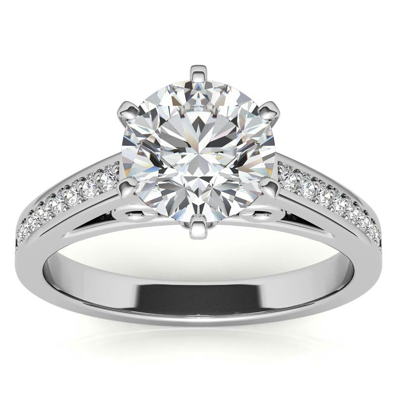 Round Brilliant Moissanite Scroll Cathedral Engagement Ring