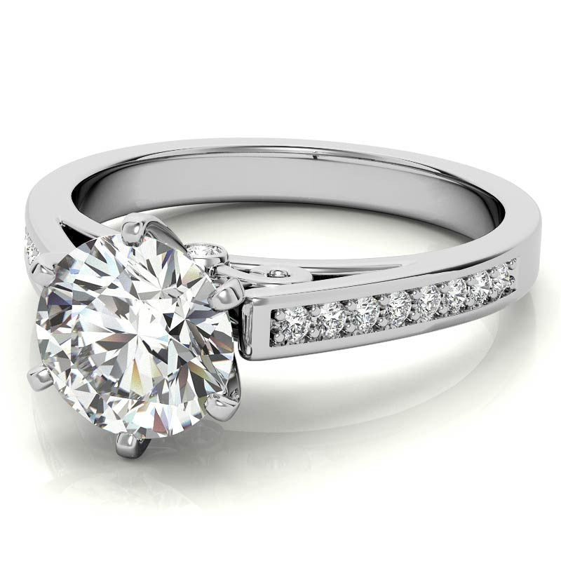 Round Brilliant Moissanite Scroll Cathedral Engagement Ring