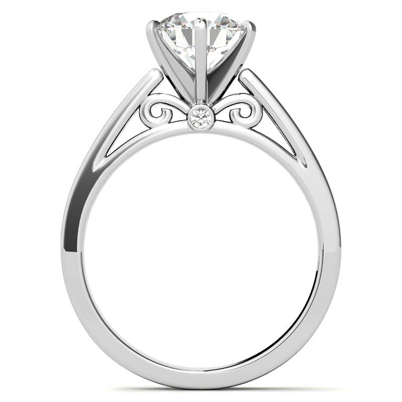 Round Brilliant Moissanite Scroll Cathedral Engagement Ring
