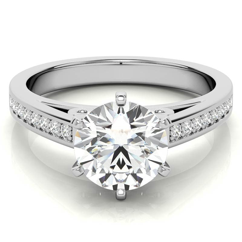 Round Brilliant Moissanite Scroll Cathedral Engagement Ring