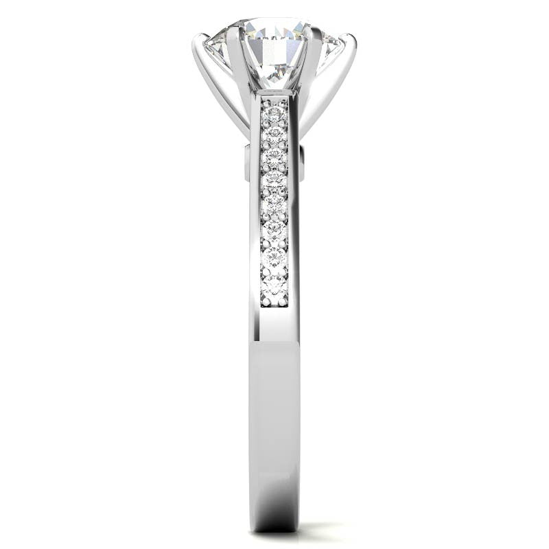 Round Brilliant Moissanite Scroll Cathedral Engagement Ring