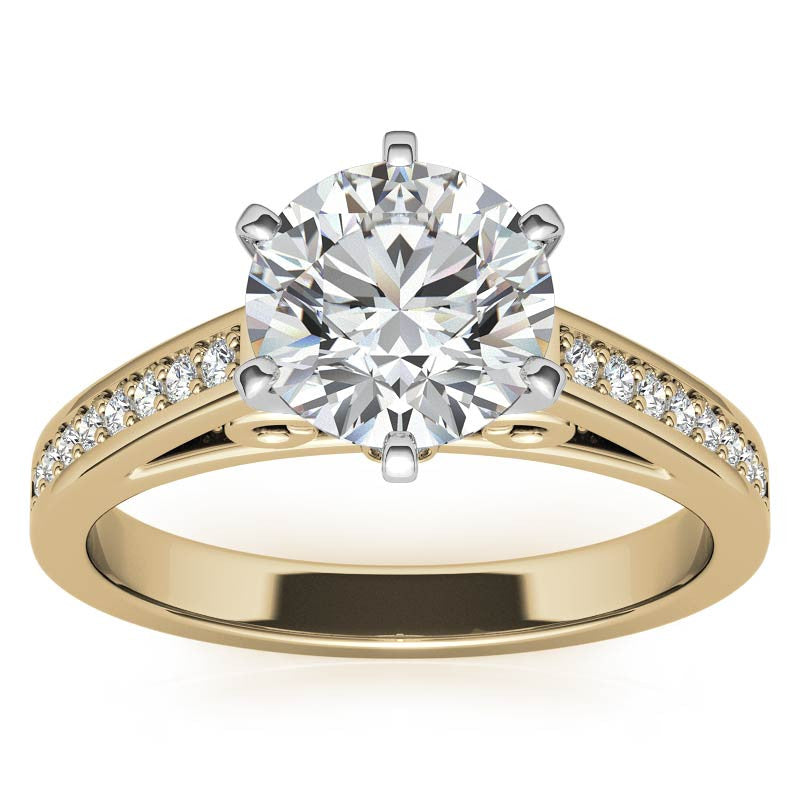 Round Brilliant Moissanite Scroll Cathedral Engagement Ring