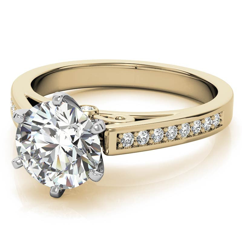 Round Brilliant Moissanite Scroll Cathedral Engagement Ring