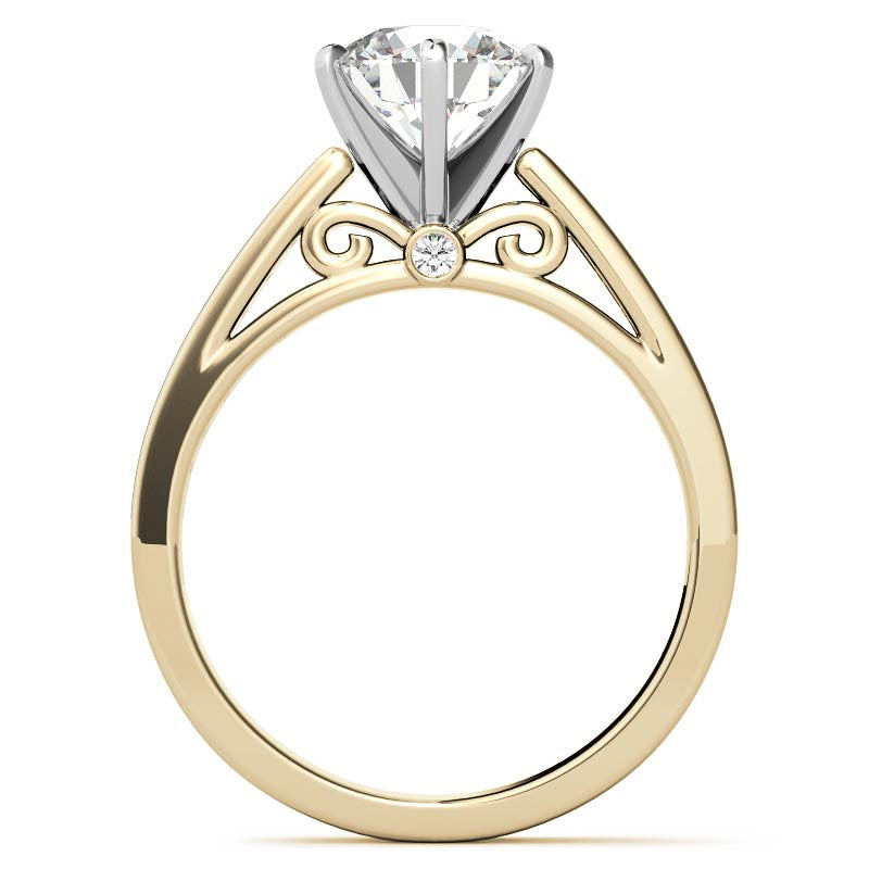 Round Brilliant Moissanite Scroll Cathedral Engagement Ring