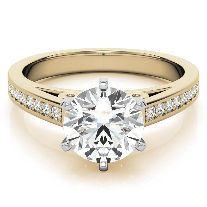 Round Brilliant Moissanite Scroll Cathedral Engagement Ring