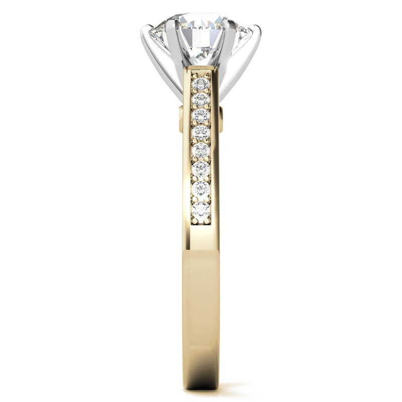 Round Brilliant Moissanite Scroll Cathedral Engagement Ring