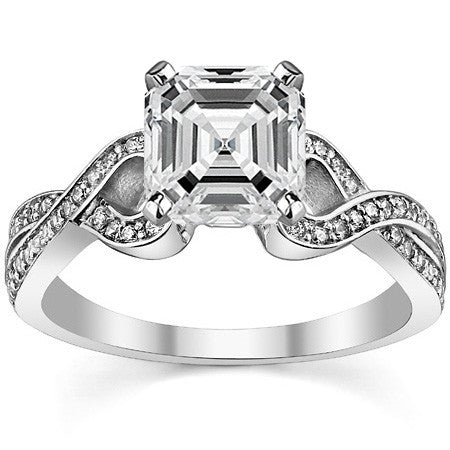 Round Diamond & Moissanite Split Shank Heart Engagement Ring