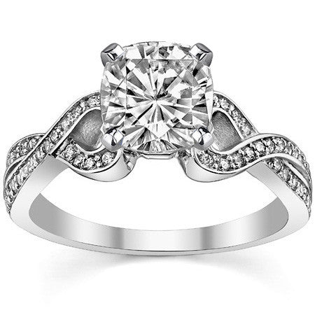 Round Diamond & Moissanite Split Shank Heart Engagement Ring