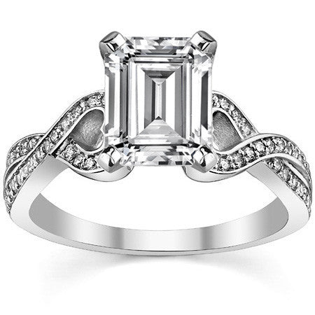 Round Diamond & Moissanite Split Shank Heart Engagement Ring