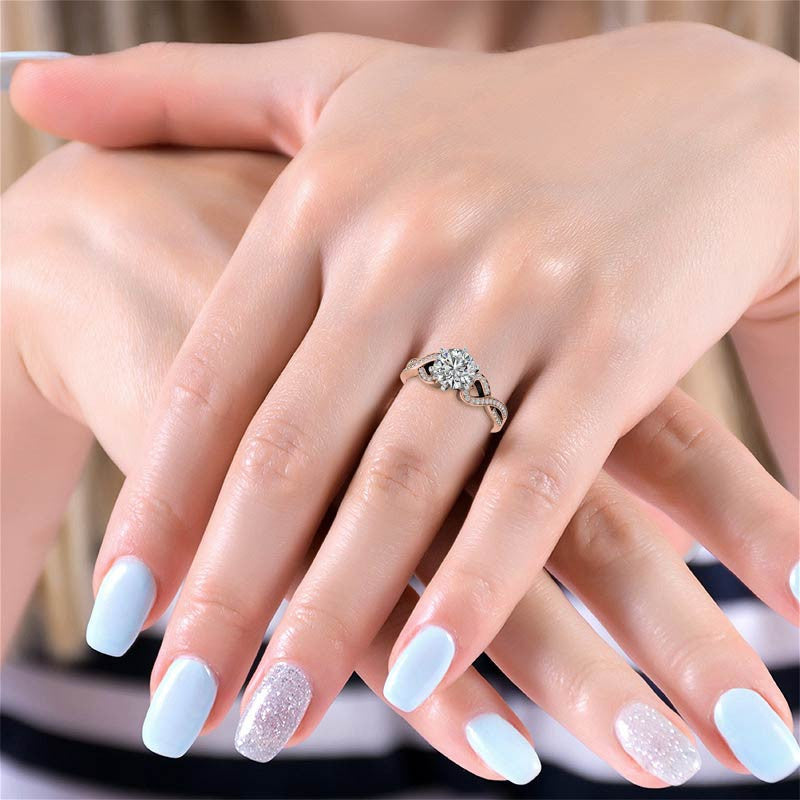 Round Diamond & Moissanite Split Shank Heart Engagement Ring