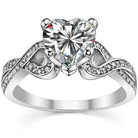 Round Diamond & Moissanite Split Shank Heart Engagement Ring