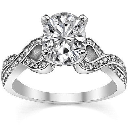 Round Diamond & Moissanite Split Shank Heart Engagement Ring
