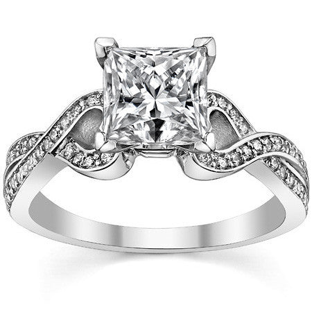 Round Diamond & Moissanite Split Shank Heart Engagement Ring