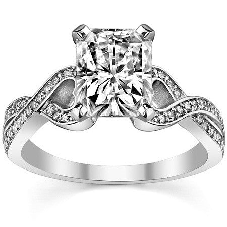 Round Diamond & Moissanite Split Shank Heart Engagement Ring