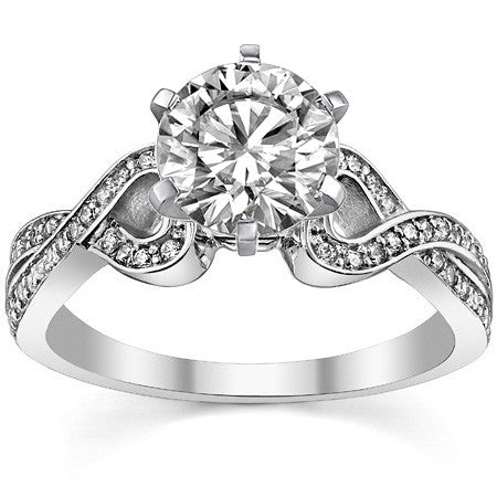 Round Diamond & Moissanite Split Shank Heart Engagement Ring