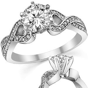 Round Diamond & Moissanite Split Shank Heart Engagement Ring
