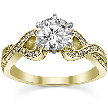 Round Diamond & Moissanite Split Shank Heart Engagement Ring