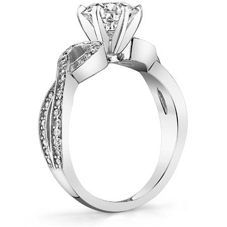 Round Diamond & Moissanite Split Shank Heart Engagement Ring