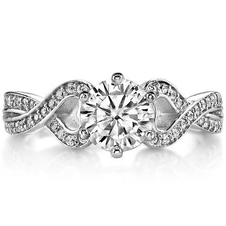 Round Diamond & Moissanite Split Shank Heart Engagement Ring
