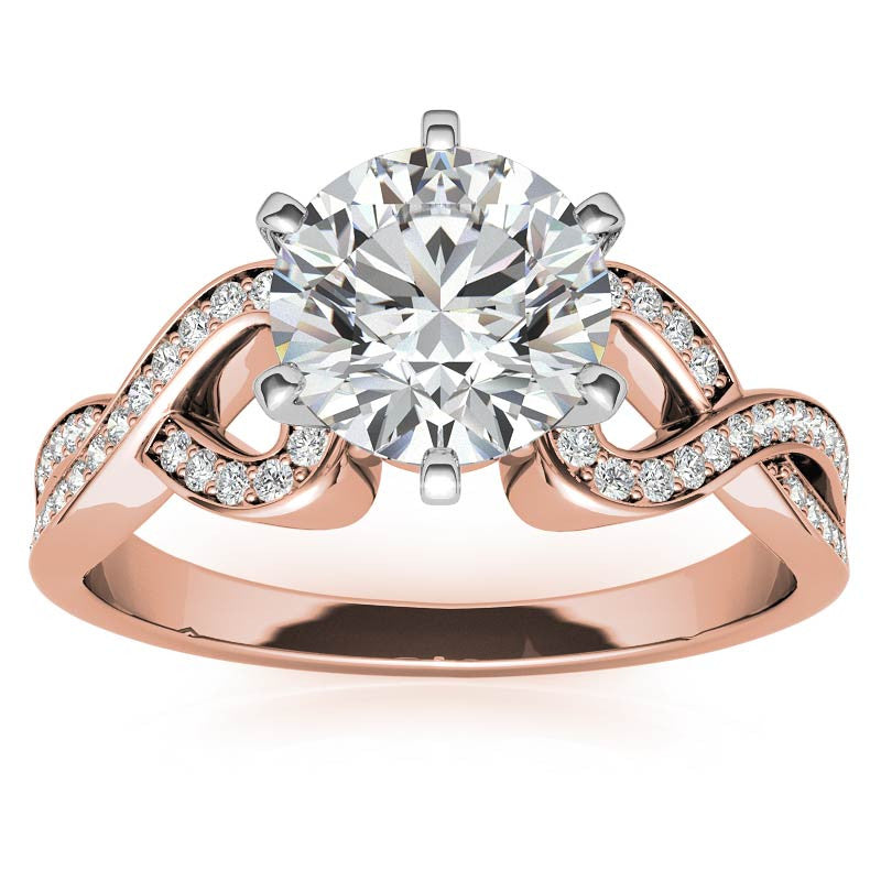 Round Diamond & Moissanite Split Shank Heart Engagement Ring
