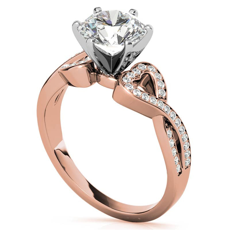 Round Diamond & Moissanite Split Shank Heart Engagement Ring