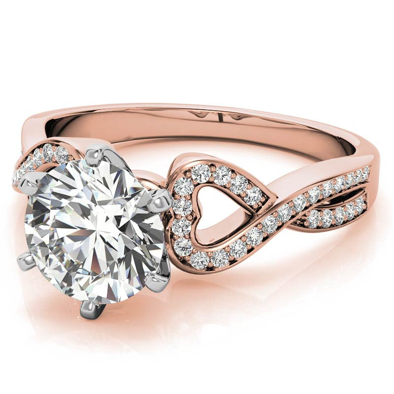 Round Diamond & Moissanite Split Shank Heart Engagement Ring