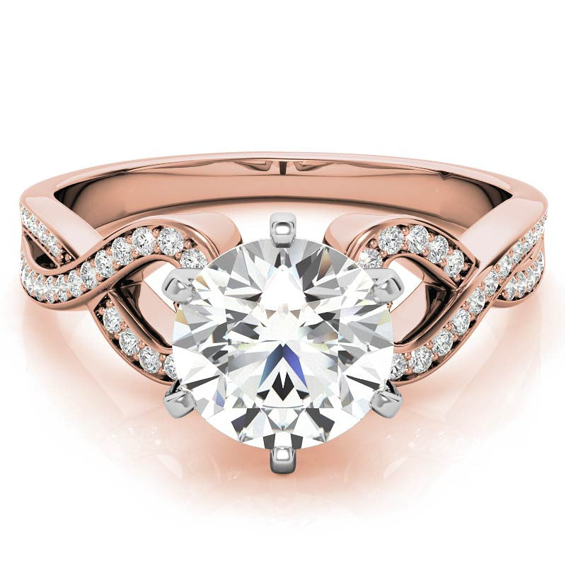 Round Diamond & Moissanite Split Shank Heart Engagement Ring
