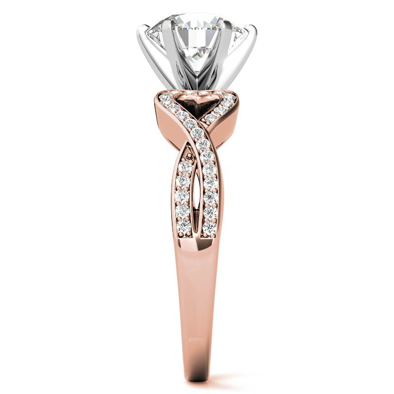 Round Diamond & Moissanite Split Shank Heart Engagement Ring