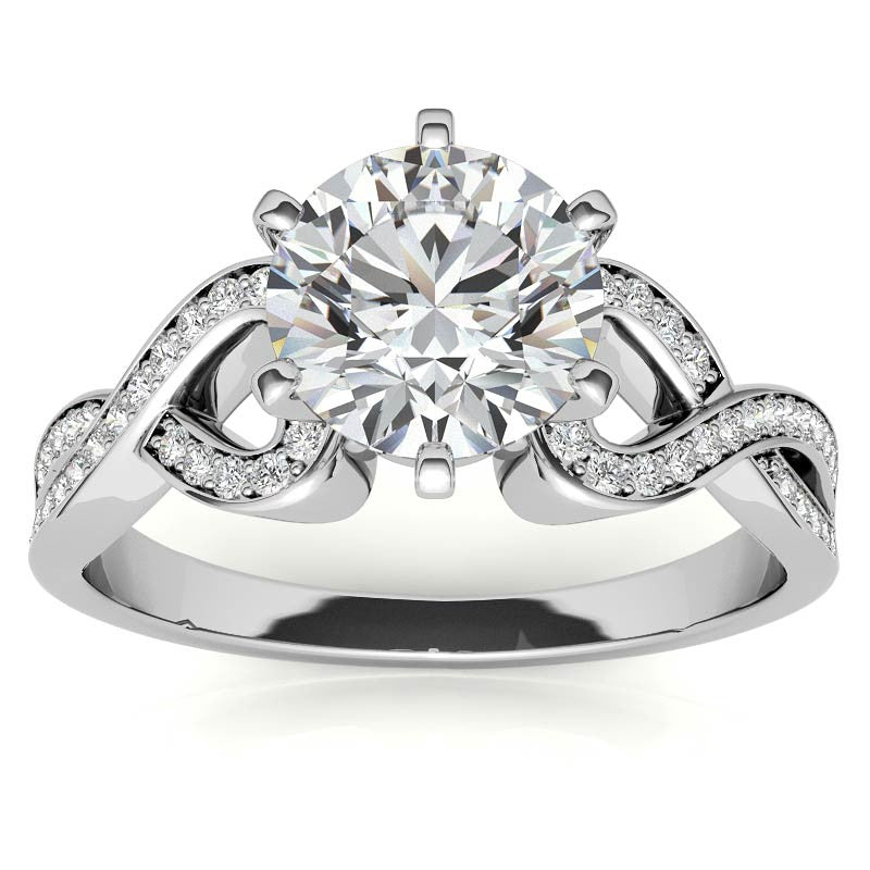Round Diamond & Moissanite Split Shank Heart Engagement Ring