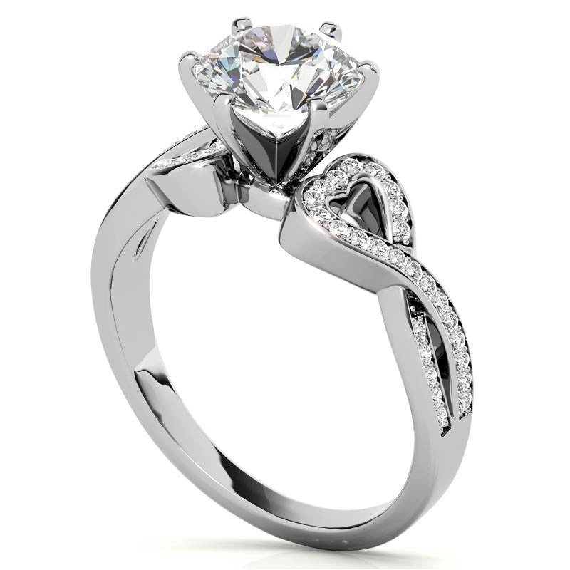 Round Diamond & Moissanite Split Shank Heart Engagement Ring