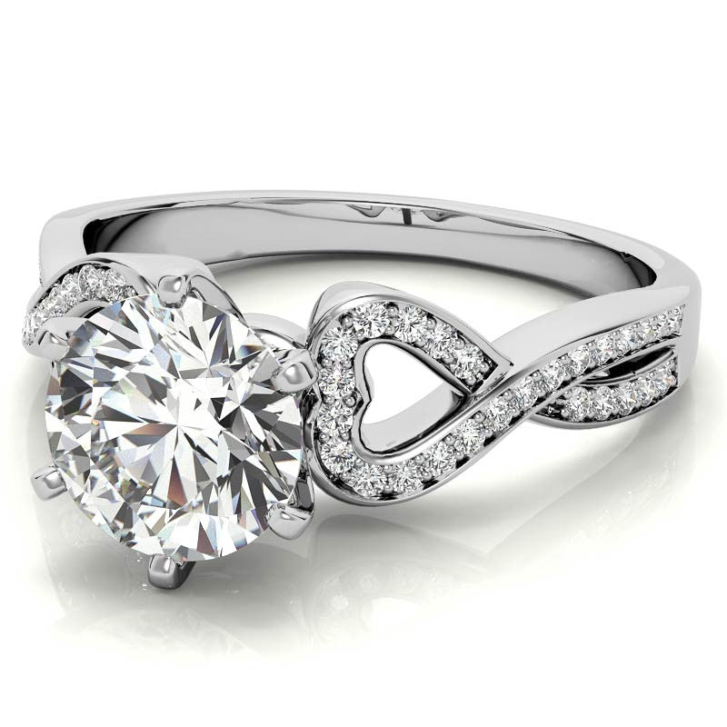 Round Diamond & Moissanite Split Shank Heart Engagement Ring
